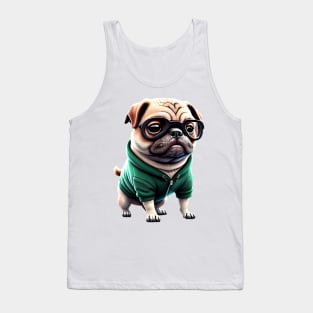 Muscular Pug Gym Trainer - Cute Pug with Green Hoodie Design Tank Top